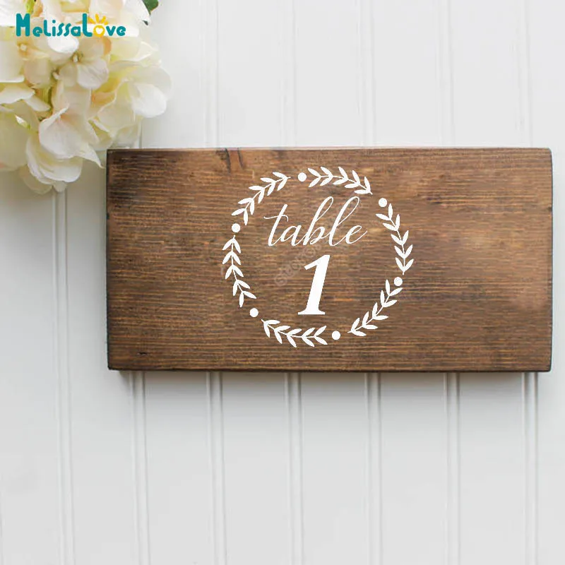 

Custom Wedding Table Number Party Decor Sticker Vinyl Waterproof Laurel Wreath Decal Reception Sign B289