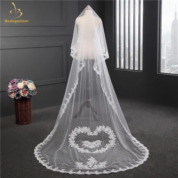 

2019 New White Ivory Wedding Veils Veu De Noiva Lace Appliques Wedding Veils Mariage Bridal Veil QA1348