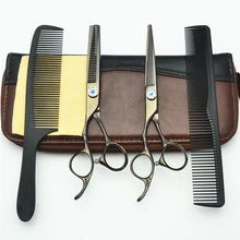 Левая рука 4 шт костюм 6,0 ''индивидуальный логотип черный JP 440C человеческих волос Парикмахерские ножницы+ Истончение+ расчески C8002