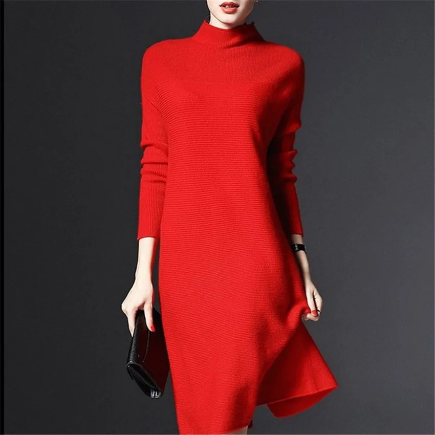 

New 2016 summer women dress robe sexy long sleeve plus size knitted cotton party dress Turtleneck casual dress female vestidos