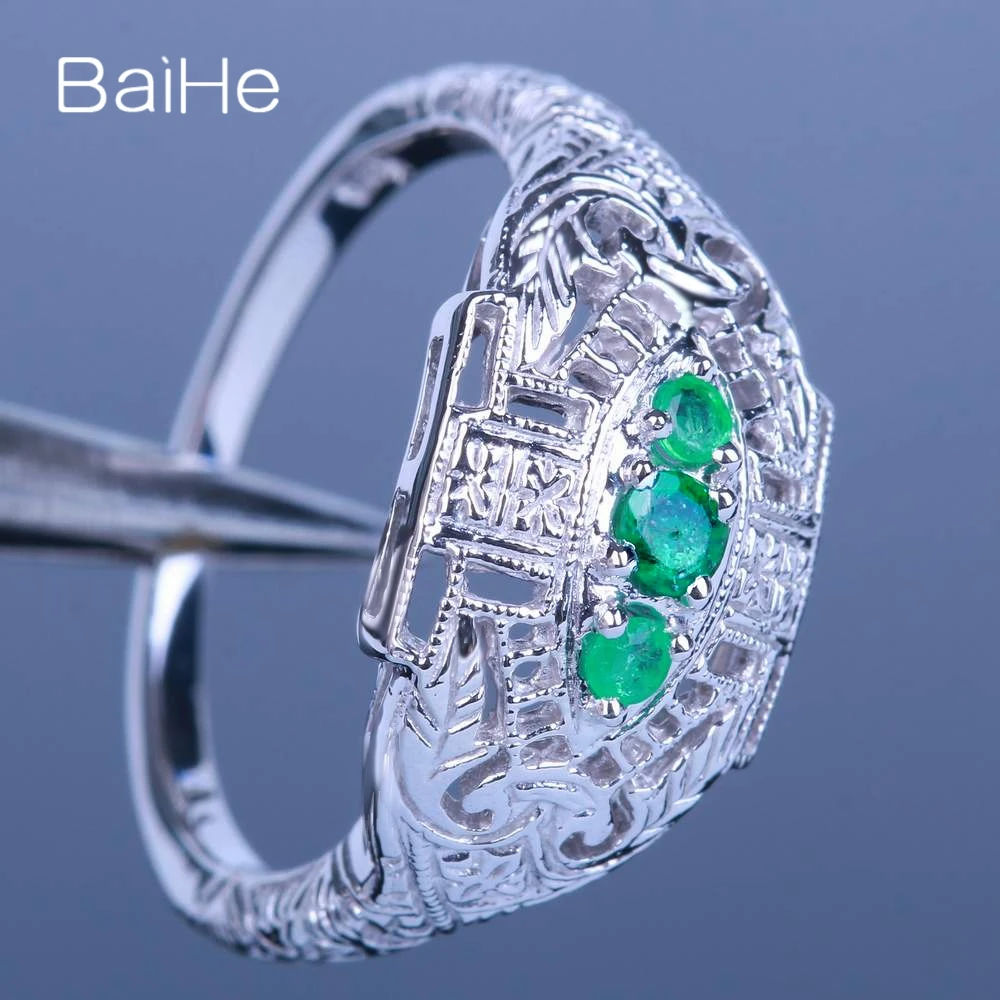BAIHE Стерлинговое Серебро 925 0.2ct сертифицированное круглое ограненное безупречное обработанное Изумрудное обручение женское модное Подарочное кольцо