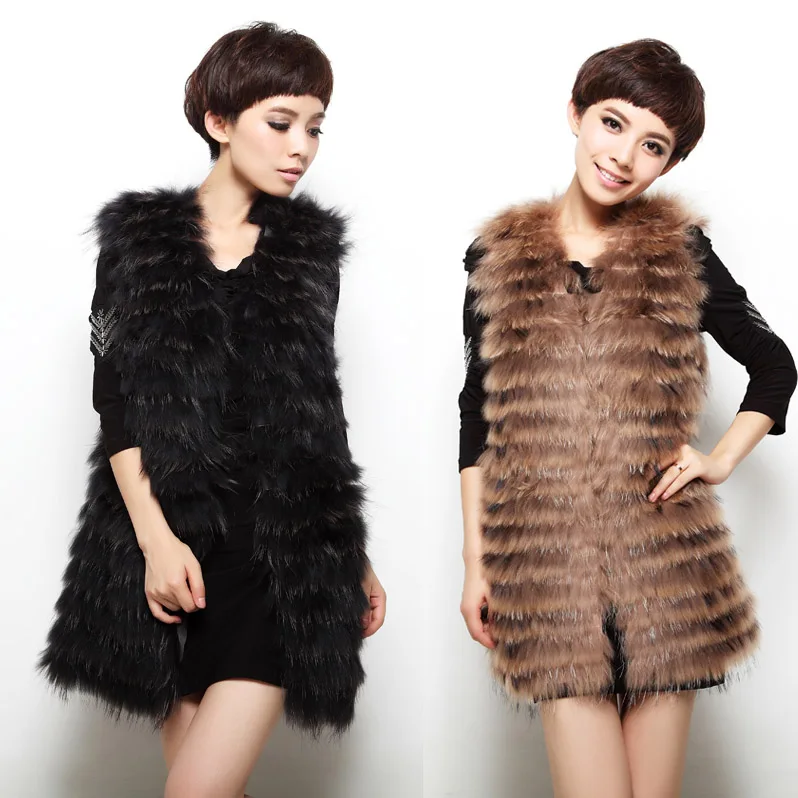 

Free Shipping 100% Real Raccoon Fur Vest, Natural Raccoon Fur Gilet Stripes, Fur Waistcoat BE1209
