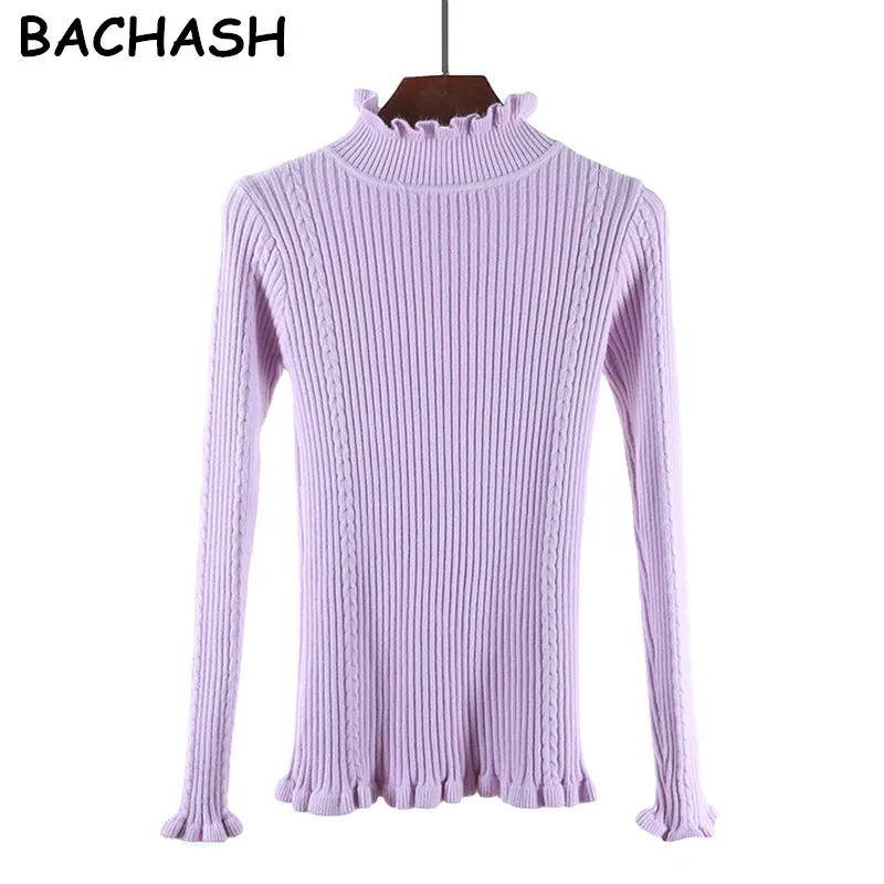 

BACHASH Turtleneck Sweater Women 2018 Autumn Winter New Long Sleeve Solid Pullovers Knitted Sweaters 12 Color Casual Slim Cloth
