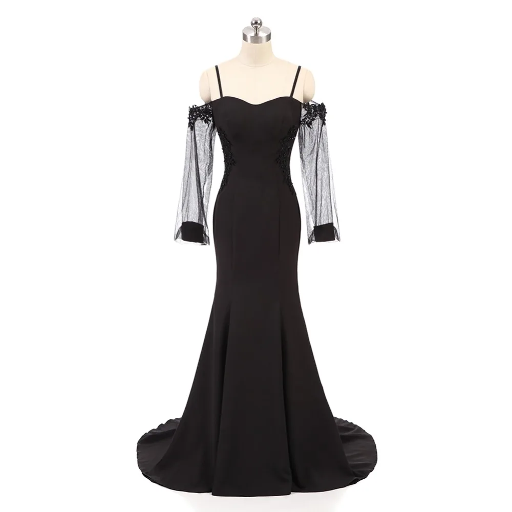 Ruthshen/черные вечерние платья Русалочки с длинными рукавами, Сексуальные вечерние платья с иллюзией для женщин, Robe De Soiree Longue