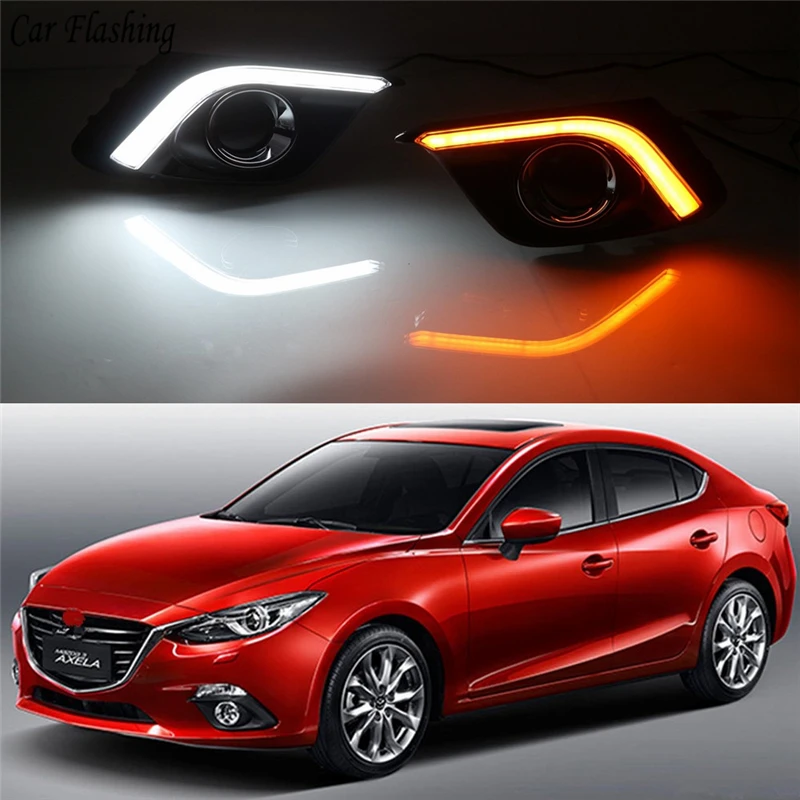 

Car Flashing 1Pair DRL For Mazda 3 Mazda3 Axela 2013 2014 2015 2016 Daytime Running Lights fog lamp cover headlight 12V Daylight