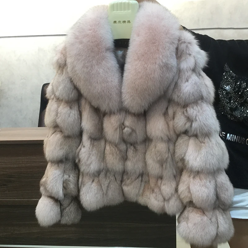 Натуральное меховое пальто для женщин, Лисий мех, пальто в полоску, большой Лисий воротник, натуральный мех, куртка rf0046