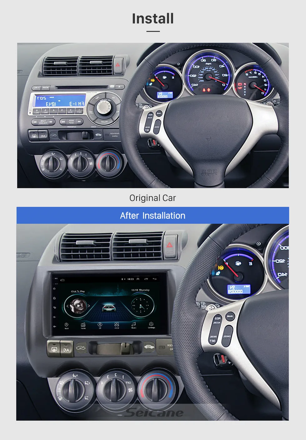 Seicane автомобильный 2Din Android 8,1 HD " Радио Wifi gps головное устройство для HONDA Jazz 2002 2003 2005-2008(ручной AC, RHD) мультимедийный плеер