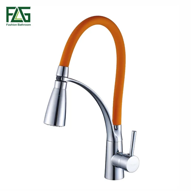 Special Offers FLG Kitchen Faucet Pull Out Chrome Cast Orange Color 360 Degree Rotating Cold And Hot LED Kitchen Taps Griferia Cocina 100306PB