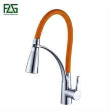 FLG Kitchen Faucet Pull Out Chrome Cast Orange Color 360 Degree Rotating Cold And Hot LED Kitchen Taps Griferia Cocina 100306PB