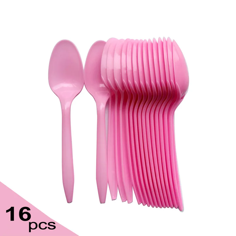 

16pcs per pack pink plastic tableware disposable spoon girl birthday party utensils supplies