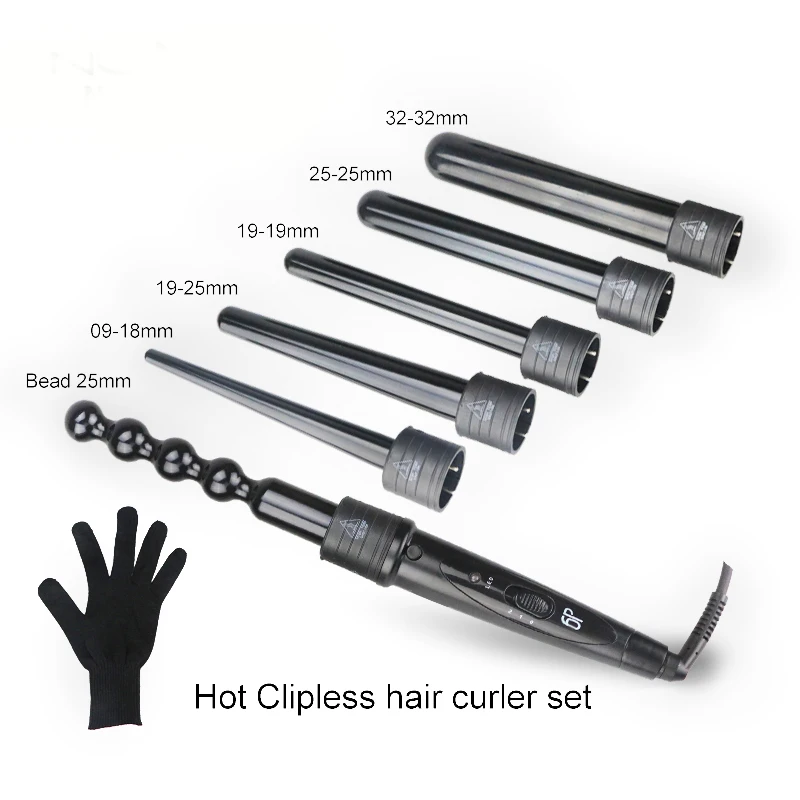

NEW Pro 6 Part Interchangeable Hair Curling Iron Machine Ceramic Hair Curler Multi-size Roller Heat Resistant Glove Styling Set