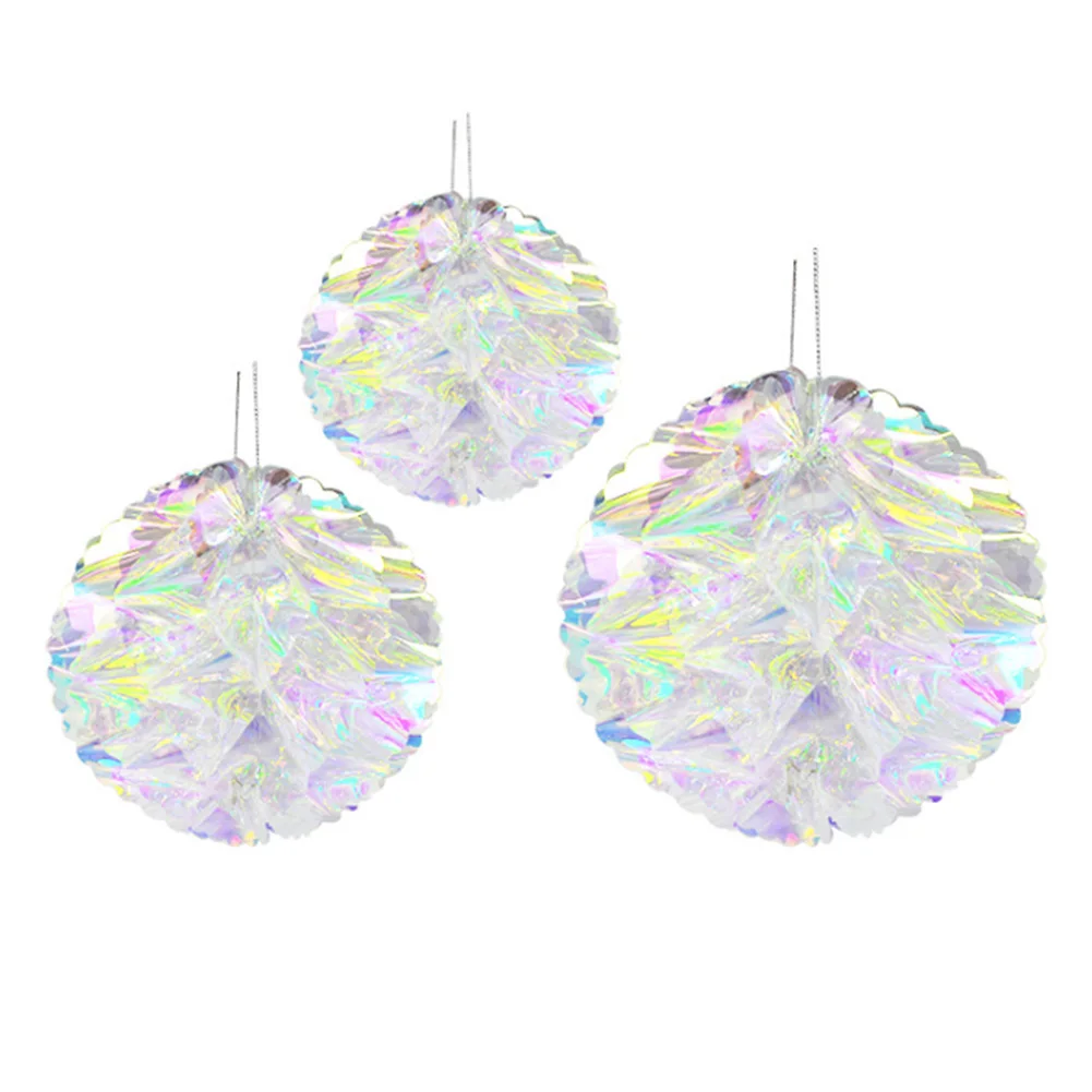 

3 Pcs/set Iridescent Decoration Colorful Props Multifunctional Paper Flower Ball Gradient Rainbow Film Party Home Plastic