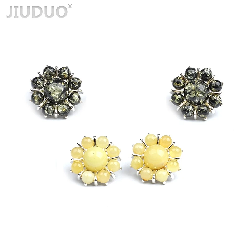 

JIUDUO authentic elegant natural amber beeswax sterling silver gold special earrings