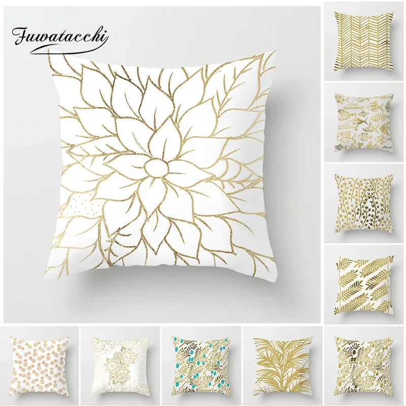 

Fuwatacchi Gold Geometric Cushion Cover Gold Leaf Soft Throw Pillow Cover Decorative Sofa Pillow Case Pillowcase New Home Decor
