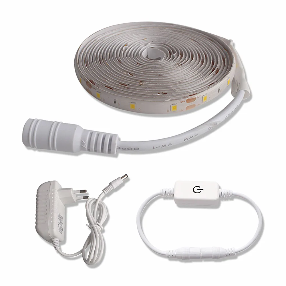 cheap 2835 LED Strip Dimmable 12V Waterproof Touch Switch Sensor Controller 1 5 M Neon Flexible LED Diode Tape 2A Power Adapter Lamp