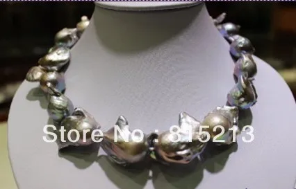 

N681 Gray Big Beautiful keshi pearl necklace 17.5INCH white GP clasp N Discount NEW