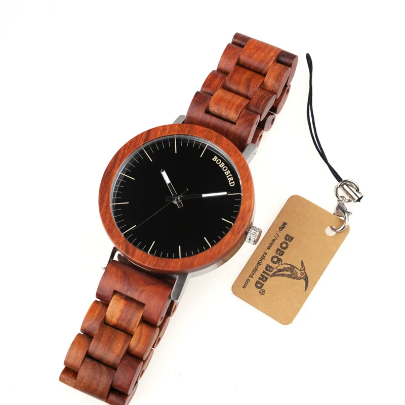 BOBO BIRD M16 Red Sandalwood Analog Watch With Wood Vintage Watch And Strap For Men Can Customized As Gift