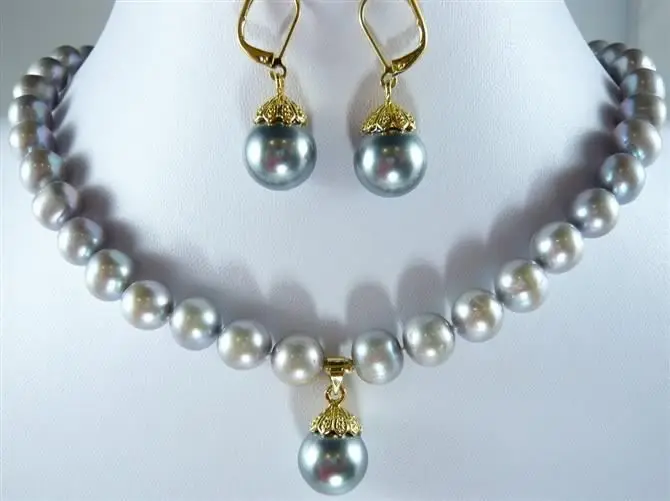 

FREE SHIPPINGAA 7-8mm Grey Pearl Necklace Shell Pearl Earring Set