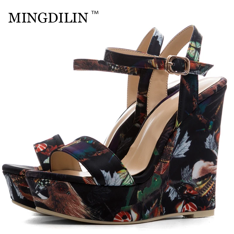 

MINGDILIN Summer Women's Wedges Sandals Platform Woman Heels Shoes Black Women's High Heels Sandals Fashion Zapatos Mujer 2018