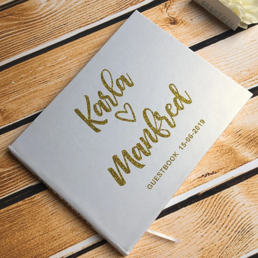 Personalized Glitter Gold Silver Wedding Journal Unique Wedding Guest Book  Ideas Books Name And Date Gold Calligraphy Guestbook - Signature Guest Books  - AliExpress