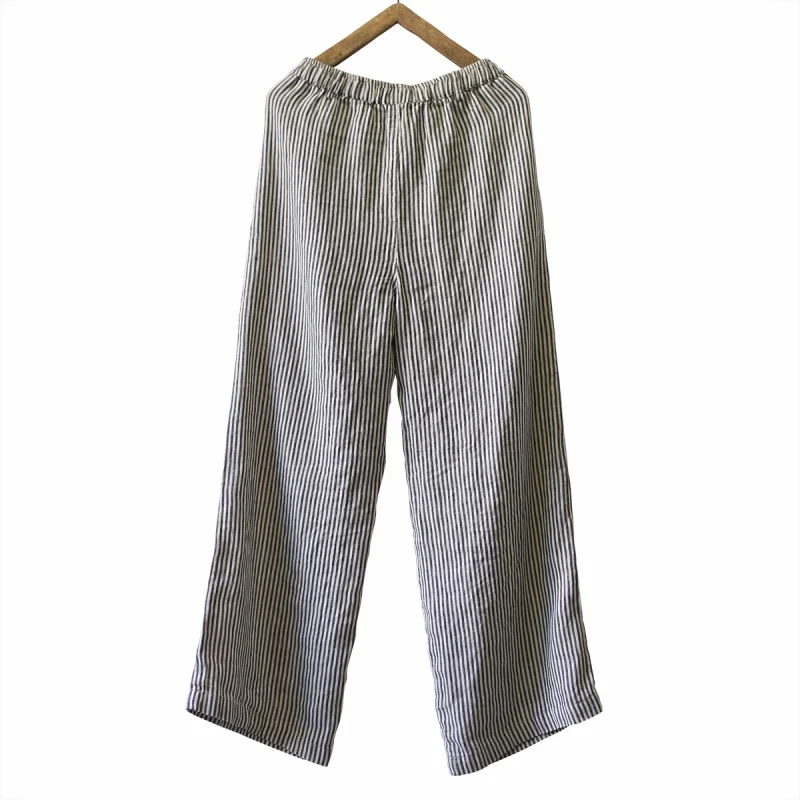 OriGoods Лен Длинные штаны в полоску Для женщин 2019 новые летние тонкие прямые брюки Повседневное льняные длинные брюки Для женщин полосатые
