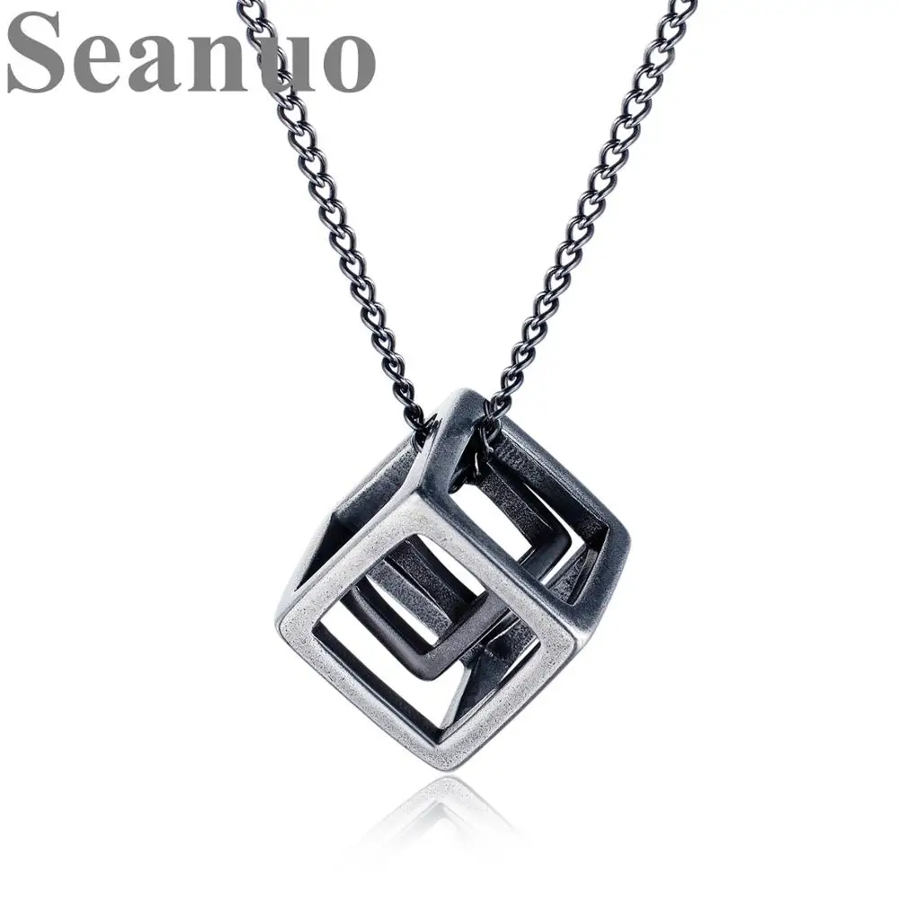

Seanuo Black/Silver DIY Unique Double Hollow Rubik's Cube Pendant Necklace For Men Women Fashion Stainless Steeel Man's Necklace