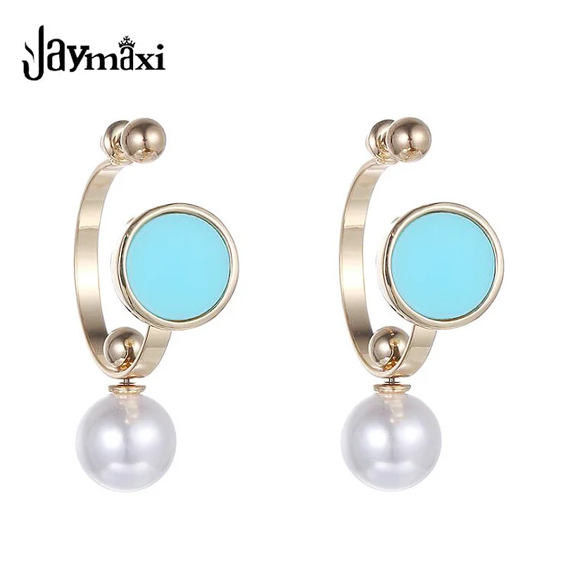 Jaymaxi Gold color Earrings Fashion Creative C shaped Imitation Pearl Pendant Earrings Exquisite