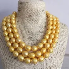 Новая мода 5" огромный натуральный AAA 10-11 мм Южное море Золотое жемчужное ожерелье с желтой застежкой
