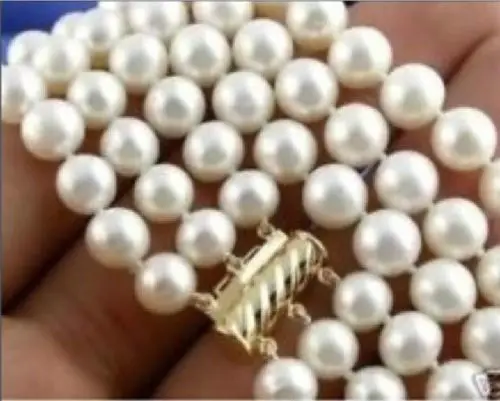 

triple strands8-9mm south sea round white pearl necklace18