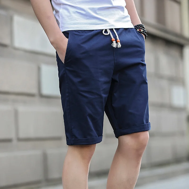 Мужские шорты летние модные мужские Шорты повседневные Черные хлопковые узкие Бермуды мужские пляжные шорты для бега одноцветные брюки - Цвет: Dark Blue