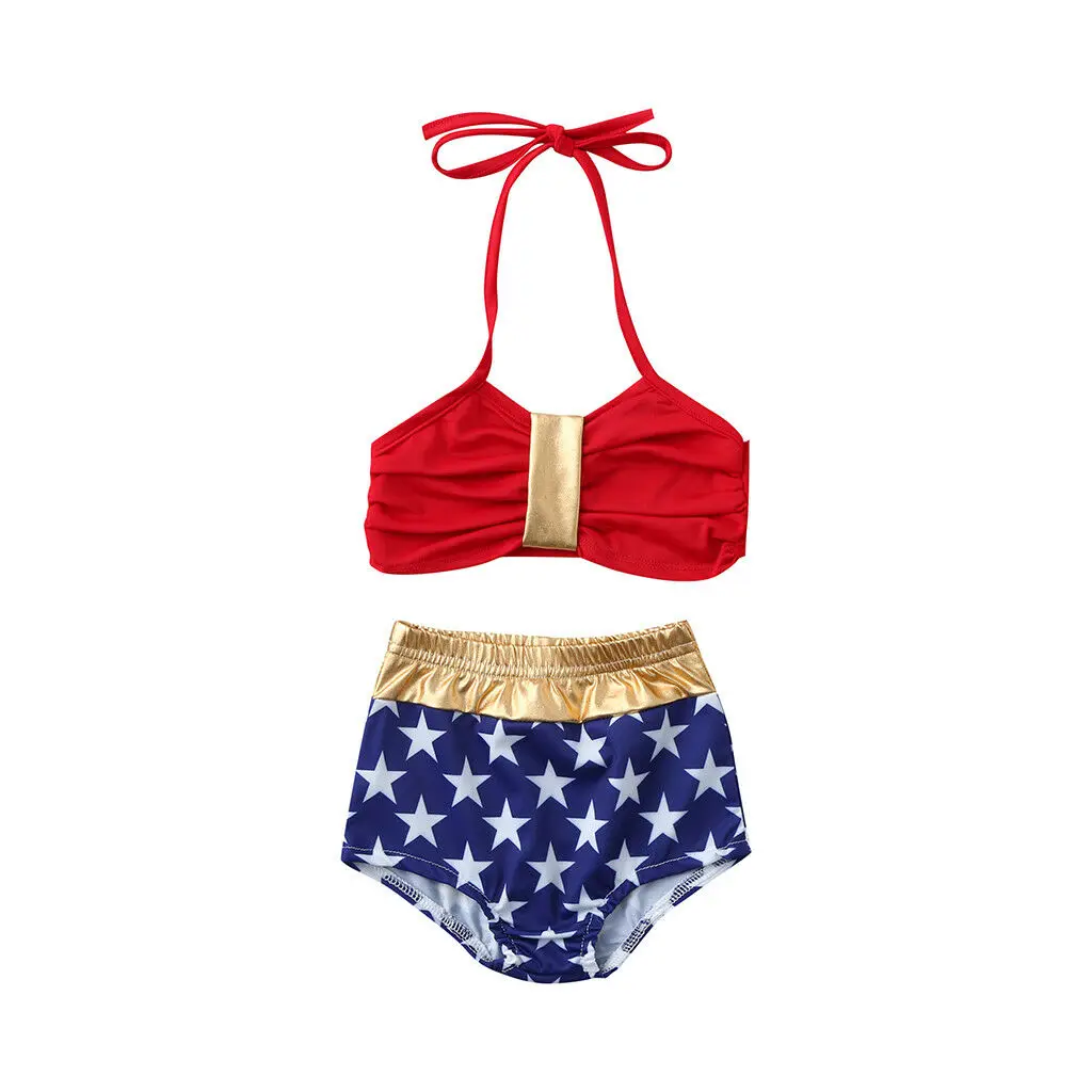 Детский купальный костюм для девочек, купальный костюм для малышей, детский купальный костюм, одежда для купания, женский купальник с открытой спиной и изображением звезды США - Цвет: Print 1 to 2 Years