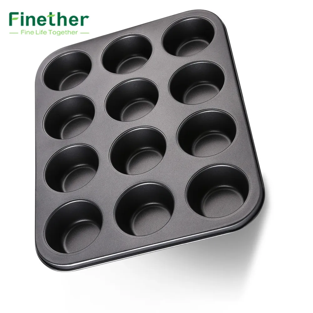 Finether 12 Cup антипригарная кексовая сковорода Tart Quiche Pan темно серый инструменты для