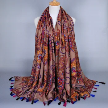 

Chinese Vintage Women Scarf 180cm*100cm Wide lady Elegant Winter warm Long scarves Tassel Pashmina LS01