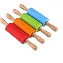 100 шт/партия силиконовая скалка для детей тесто скалка для выпечки деревянная ручка, силикон Скалки для выпечки Кухонные инструменты для приготовления пищи