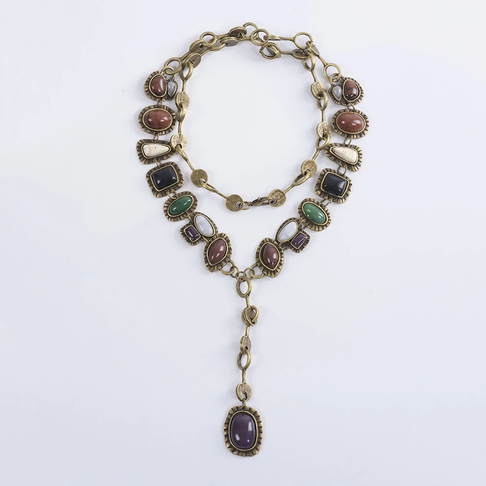 

Boho Ethnic Vintage Necklace Women 2019 ZA Jewelry Retro Statement Long Pendants Necklaces Femme Maxi Faux Stone Necklace Woman