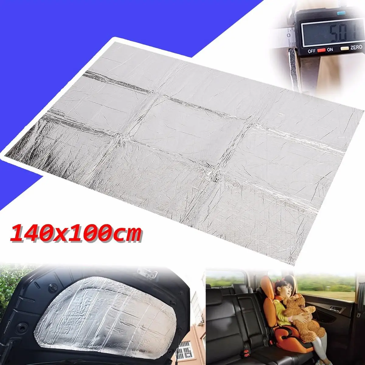 

100cm x 140cm x 0.5cm Car Sound deadening Heat Insulation Underlay Bug Shield Mat Silver