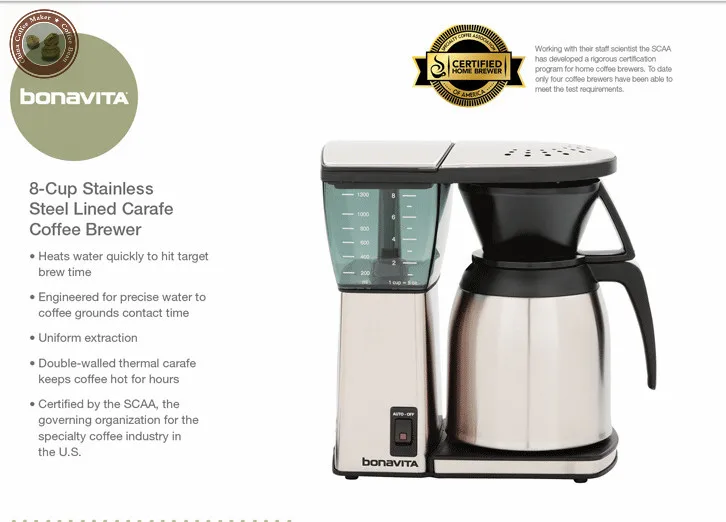 220v Bonavita 8 Cup Drip Coffee Filter 
