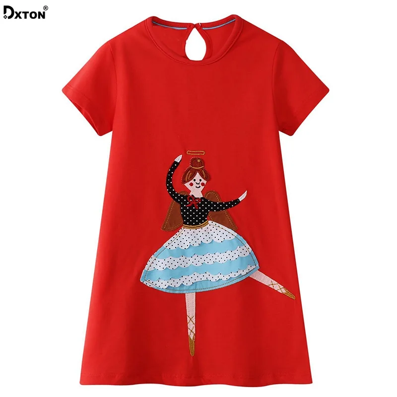 Dxton 2019 Girl Dress Summer Kid Vestdios Appliques Princess Girls Print O-neck Children American Style | Детская одежда и обувь