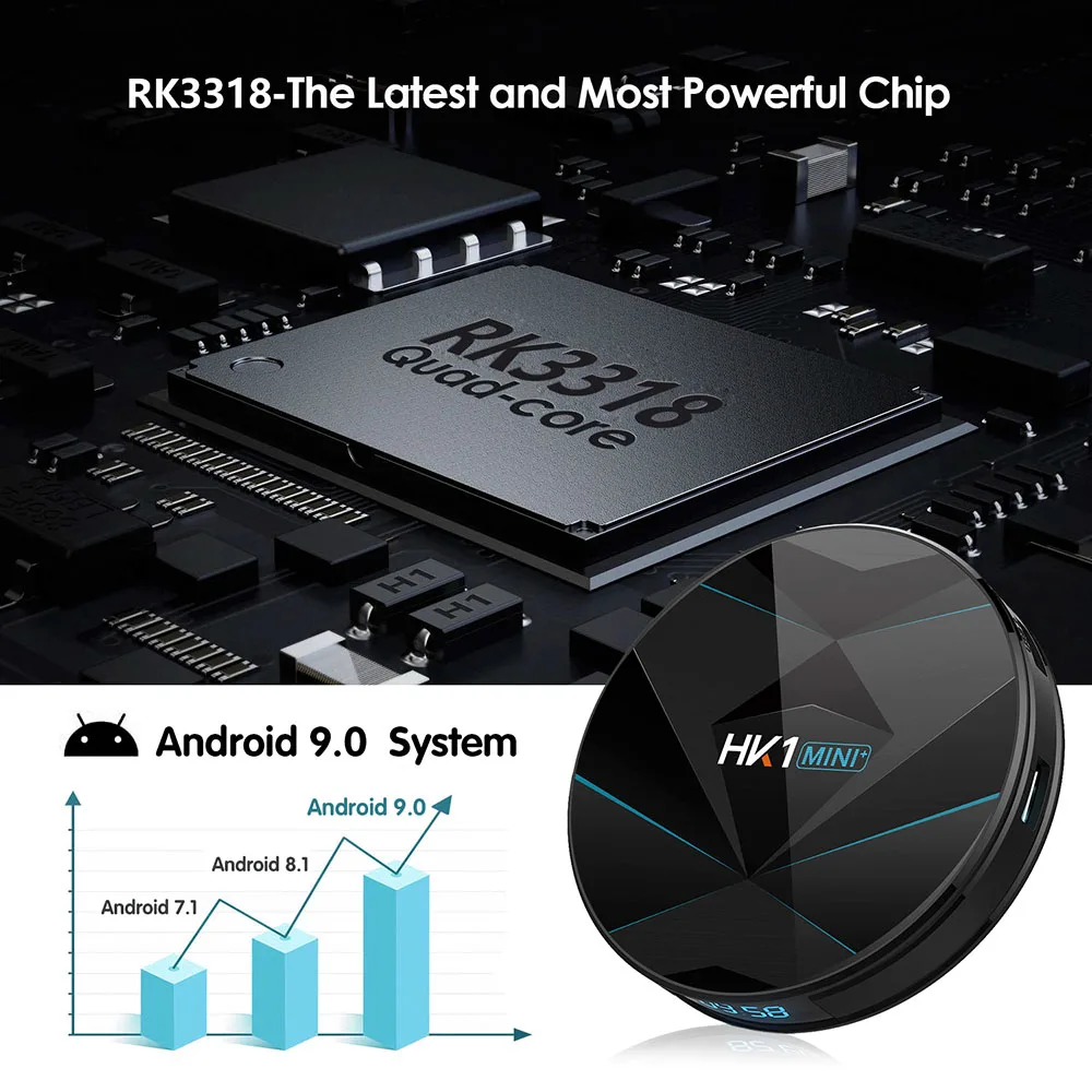  HK1 MINI Plus Android 9.0 Smart TV Box 4GB RAM 64GB Google Voice Rockchip RK3318 1080p 4K 60fps USB