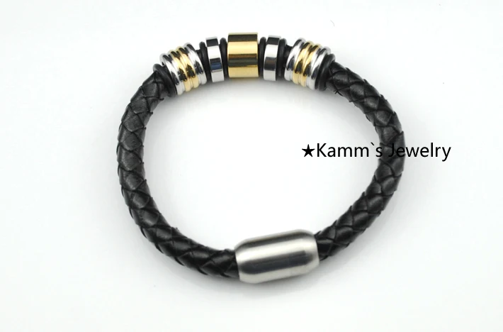 Pulseira черный нержавеющей стальной кожаный браслет ювелирные изделия из веревки высокого качества KB451