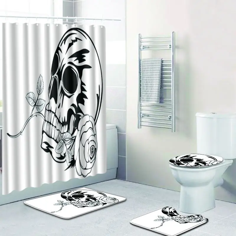 Suger Skull занавеска для душа 4 шт набор ковриков для ванной комнаты Противоскользящий ковер для домашнего декора 3D коврики для ванной Хэллоуин Набор ковриков для туалета