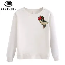 CIVICHIC стильные женские топы с вышивкой, футболки Harajuku, хлопковая Футболка с круглым вырезом, ретро-футболка с цветочным принтом, пуловер, одежда, WLT35