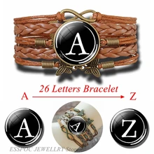 26 букв A B C браслет индивидуальная команда имя многослойная плетеная веревка на заказ черный браслет для мужчин и женщин модные аксессуары