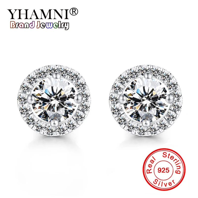 

YHAMNI Luxury Romantic Jewelry Original Pure 925 Silver Stud Earrings For Women Wedding Elegant 5A Cubic Zirconia Stone Earring