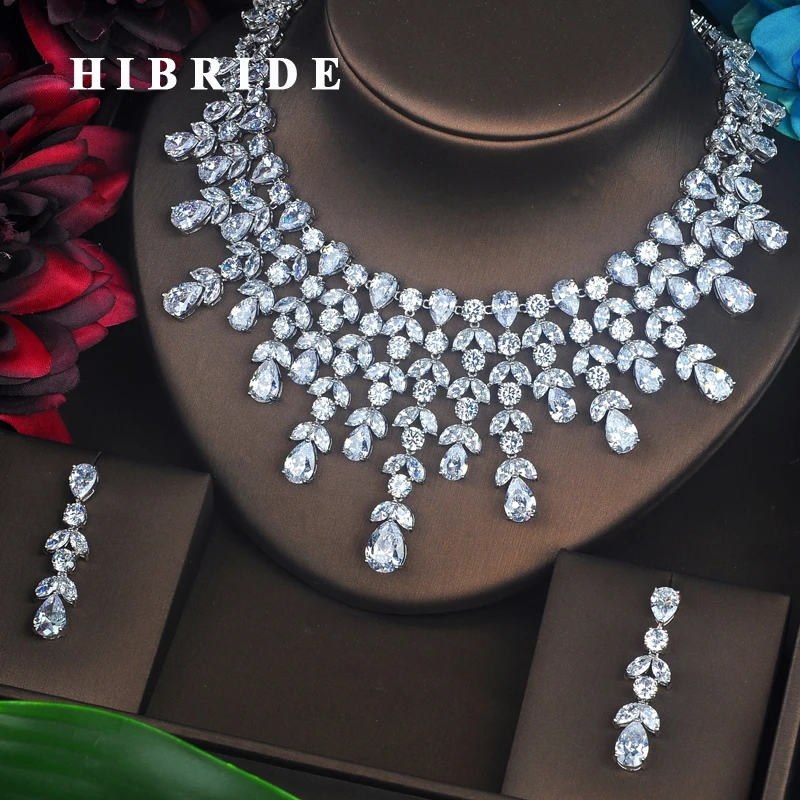 Hibride роскошь многие капли воды Форма AAA CZ Pave комплекты украшений для женщин Цепочки и ожерелья комплект свадебное платье аксессуары вечерние подарки N-498