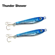 ThunderShower 5PCS Blue Steel Spoon Sea Fishing Lures Jig Wobblers Arduous Bait 8cm 28g