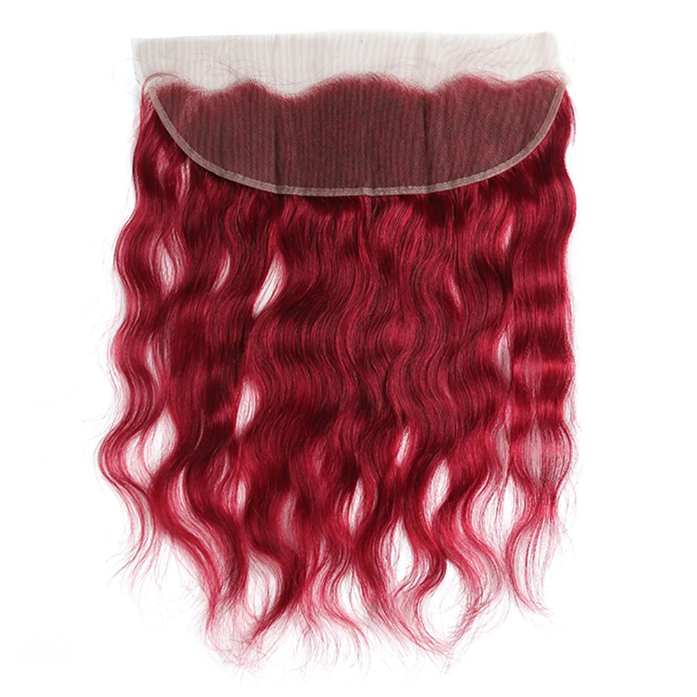 13x4 кружева фронтальной с бордовой красного цвета человеческих волос соткет X-TRESS естественная волна бразильский-пучки волос Remy с закрытием