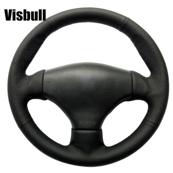 Visbull黒puレザー車のステアリングホイールカバーV1093用ヒュンダイソナタ9 2015 2016 (4-Spoke)