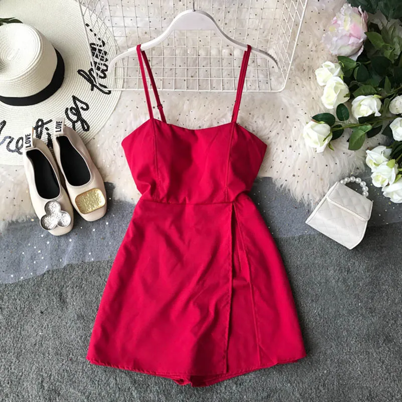 

NiceMix 2019 Summer Women shorts Chiffon rompers Sleeveless Boho Style Short Beach jumpsuit Sundress Casual Shift red Vesti