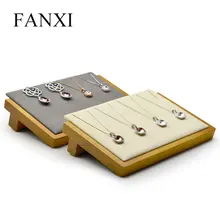 

FANXI Newly Retro Wooden Necklace Display Stand Jewelry Organizer Tray Microfiber Pendant Display Rack